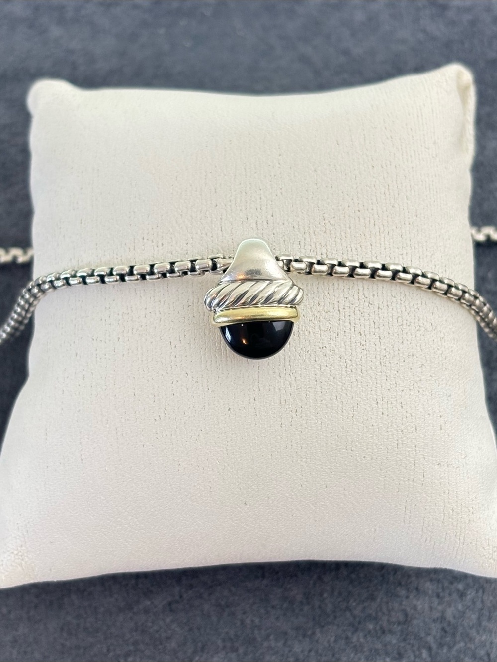 David Yurman 925 & 14k Gold Acorn Pendant Necklace with Black Onyx 16" - Picture 2 of 10